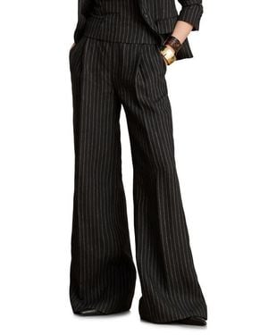 Ralph Lauren Chalk Stripe Wide Leg Linen Pants - Black