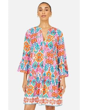 Yumi' Ikat Print Beach Tunic Dress - Red