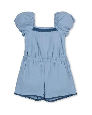 Hope & Henry Kids' Organic Puff Sleeve Seersucker Romper - Blue