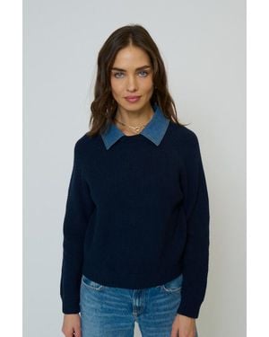 Central Park West Dash Denim Collar Pullover - Blue