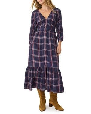 Marine Layer Maeve Plaid Long Sleeve Tiered Midi Dress - Purple
