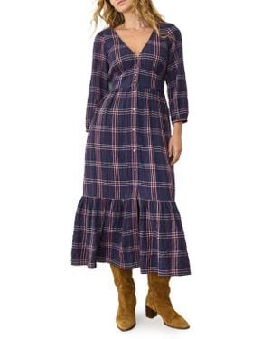 Marine Layer Maeve Plaid Long Sleeve Tiered Midi Dress - Purple