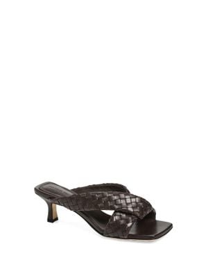 Bottega Veneta Riva Square Toe Kitten Heel Intrecciato Sandal - Black