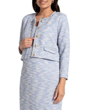Seraphine Crop Tweed Maternity Blazer - Blue