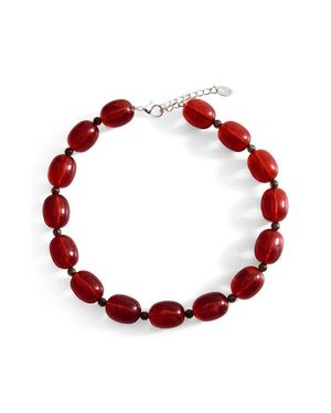 Mango Stone Beaded Collar Necklace - Red