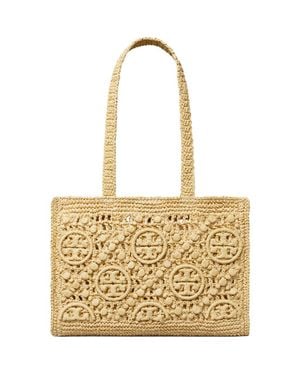 Tory Burch T Monogram Crochet Small Tote - Metallic