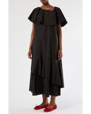 Marina Rinaldi Pioppo Asymmetric Neck Tiered Cotton Dress - Black