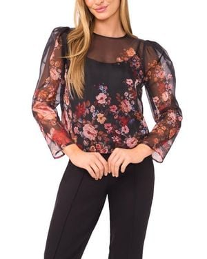 Ted Baker Floral Long Sleeve Organza Top - Red