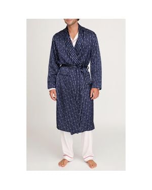 Petite Plume Nautical Stripe Mulberry Silk Robe - Blue