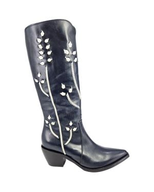 Madison Maison Cowboy Tall Boots With Floral Embroidery - Blue