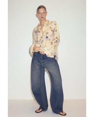 H&M Oversized Linen-Blend Shirt - Blue