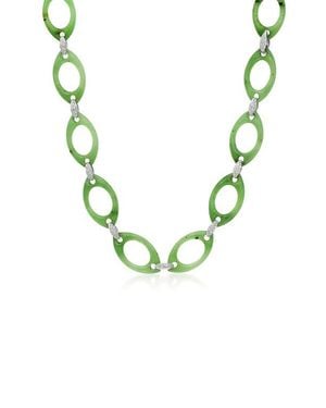 Fred Leighton Nephrite & Diamond Openwork Long Necklace - Metallic