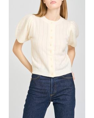 Wayf Bridget Puff Sleeve Cardigan - White