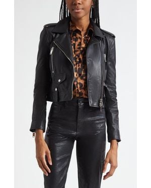 L'Agence Blakely Crop Leather Biker Jacket - Black