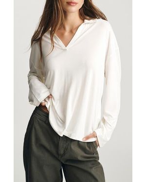 Mavi Luxe Touch Collar Long Sleeve T-Shirt - White