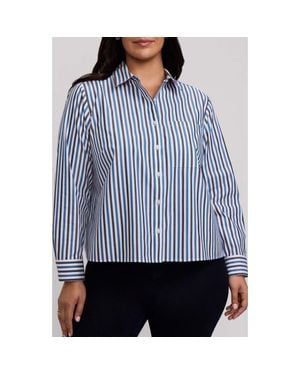 Foxcroft Jodie Stripe Cotton Button-Up Shirt - Blue