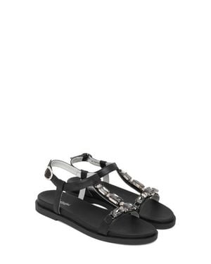 Nero Giardini Jeweled T-Strap Sandal - Black