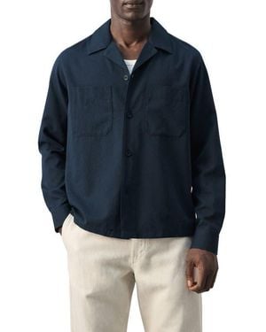 Mango Long Sleeve Cotton Blend Button-Up Shirt - Blue