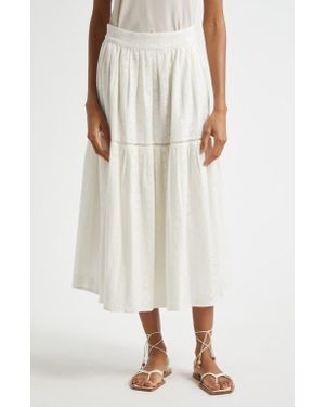 MILLE Betty Floral Cotton & Silk Tiered Skirt - Natural