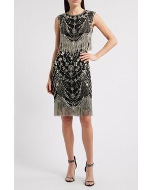 Naeem Khan Beaded Fringe Cocktail Dress - Metallic