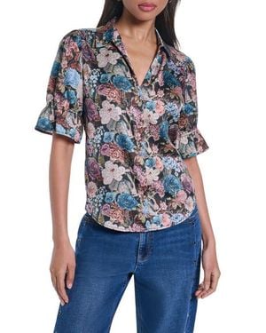 KARL LAGERFELD Short Sleeve Ruffle Cuff Shirt - White