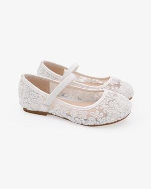 Kailee P Pas Crochet Lace Mary Jane Flats - White