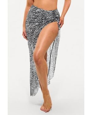 Popilush Resort Swimwear Mesh Asymmetrical Sarong Coverup - Blue