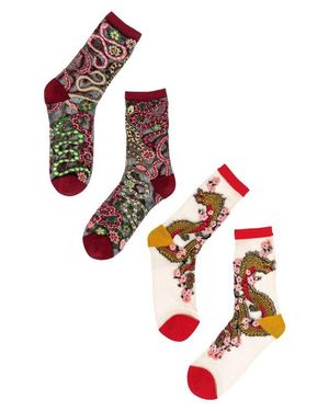 Sock Candy Fire & Scales Sheer Crew Socks - Red