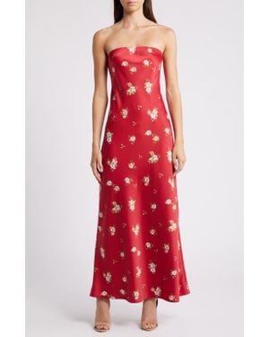 Wayf Madelyn Floral Strapless Satin Cocktail Dress - Red