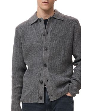 Mango Rib Collar Cardigan - Gray
