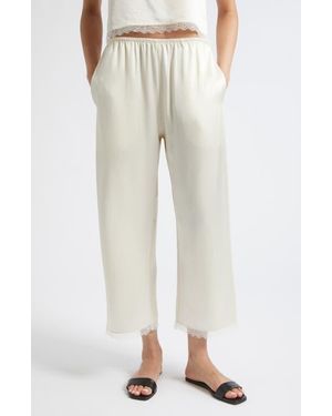 Leset Barb Lace Detail Crop Satin Pants - Natural