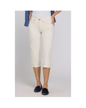 NYDJ Marilyn Stripe Cuffed Straight Leg Capri Jeans - White