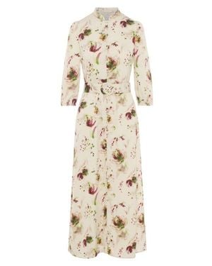 Coco de la Mour Chiffon Button-Front Belted Waist Maxi Dress - Natural