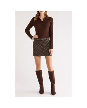 Astr Baylie Mixed Media Long Sleeve Sweater Dress - Brown