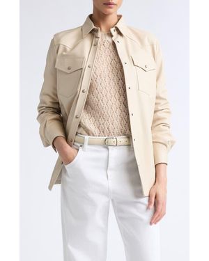 Eleventy Lambskin Leather Snap Front Shirt - White
