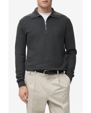 Mango Half Zip Piqué Sweater - Black