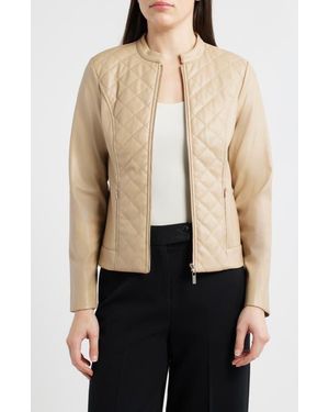 Anne Klein Quilted Faux Leather Moto Jacket - Natural