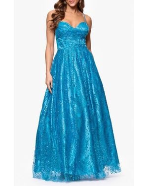Blondie Nites Gllitter Dot & Leaf Ballgown - Blue