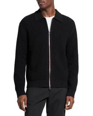 Theory Gary Waffle Knit Zip Cardigan - Black