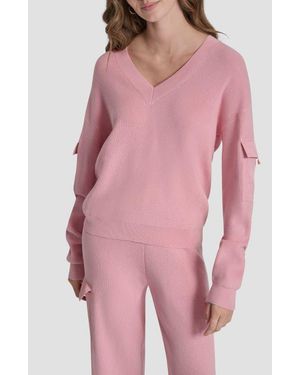 DKNY Cargo Sleeve Rib Sweater - Pink