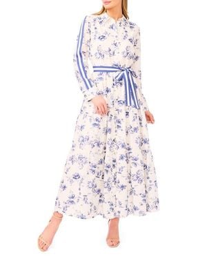 Cece Floral Print Long Sleeve Belted Shirtdress - White