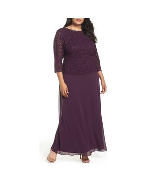Alex Evenings Embellished Lace & Chiffon Gown - Purple