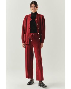Exquise Drawstring Knitted Pants - Red