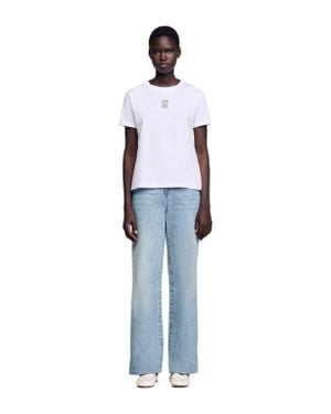 Sandro Cotton T-Shirt With Embroidery - Blue