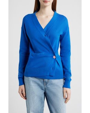 CISSA Button-Up Cotton Wrap Cardigan - Blue
