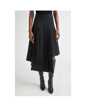 Michael Kors Asymmetric Pleat Wool Skirt - Black