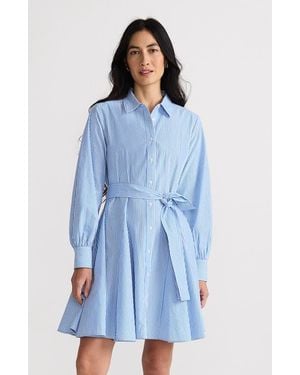 Lands' End Poplin Button Front Dress With Godets - Blue