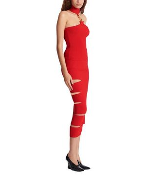 Balmain Long Knit Skirt With Cut-Outs - Red