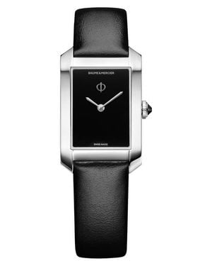 Baume & Mercier Hampton 10760 Tank Leather Strap Watch, 22Mm X 35Mm - Black
