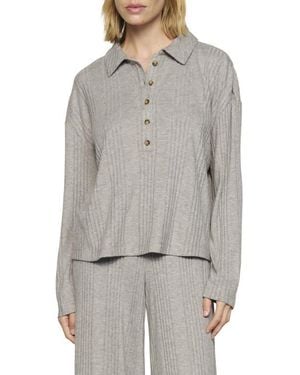Eberjey Variegated Rib Long Sleeve Polo - Gray